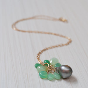 Tahitian Pearl and Chrysoprase necklace, handmade in Hawaii by Eve Black Jewelry  