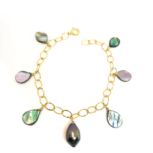 Tahitian pearl and abalone shell bracelet by eve black jewelry handmade in Hawaii