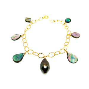 Tahitian pearl +abalone shell bracelet by eve black jewelry, handmade in Hawaii