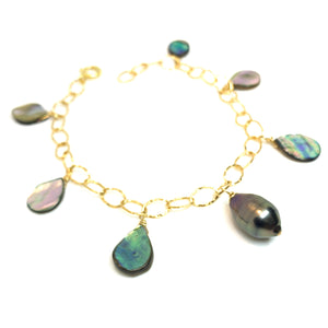Tahitian pearl and abalone shell bracelet by eve black jewelry handmade in Hawaii