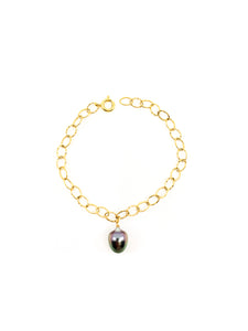 Tahitian Pearl gold chain charm bracelet by eve black jewelry made in Hawaii