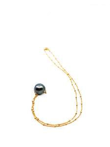 Tahitian Pearl necklace delicate gold chain necklace by black jewelry made in Hawaii