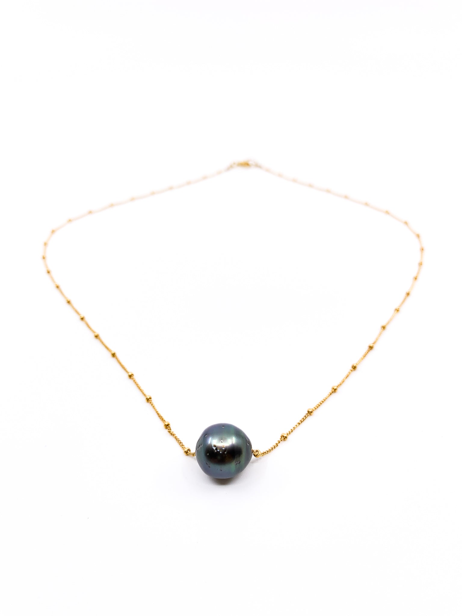 tahitian pearl delicate gold chain necklace by eve black jewelry made in Hawaii