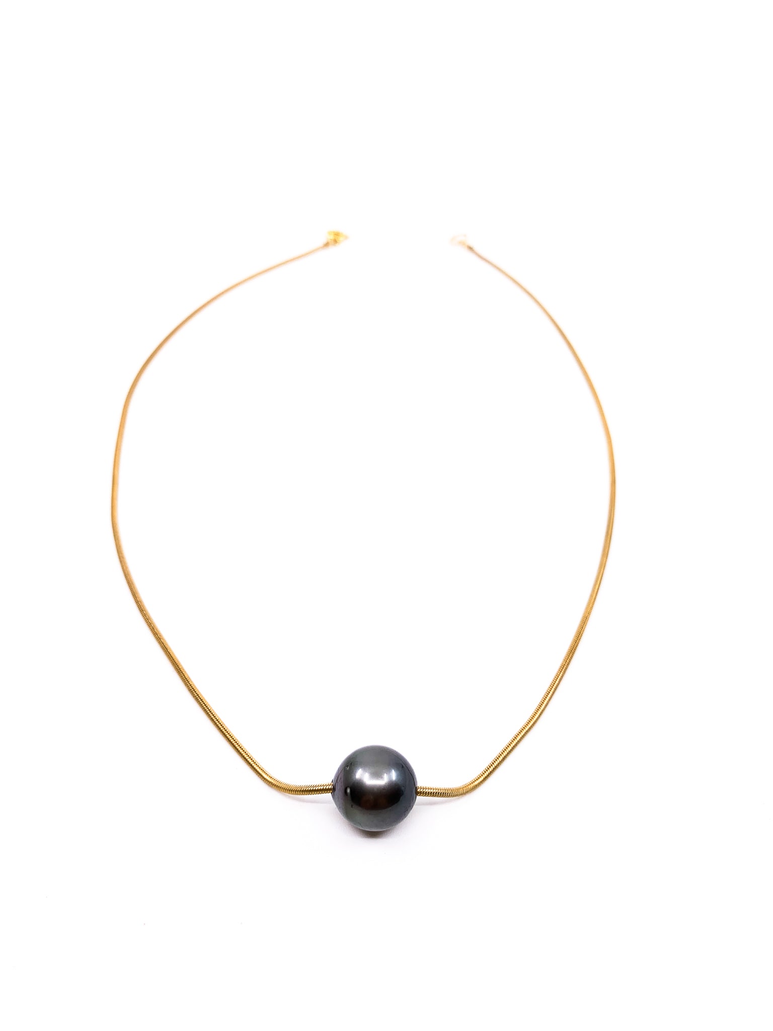 floating Tahitian pearl snake gold chain by eve black jewelry made in hawaii