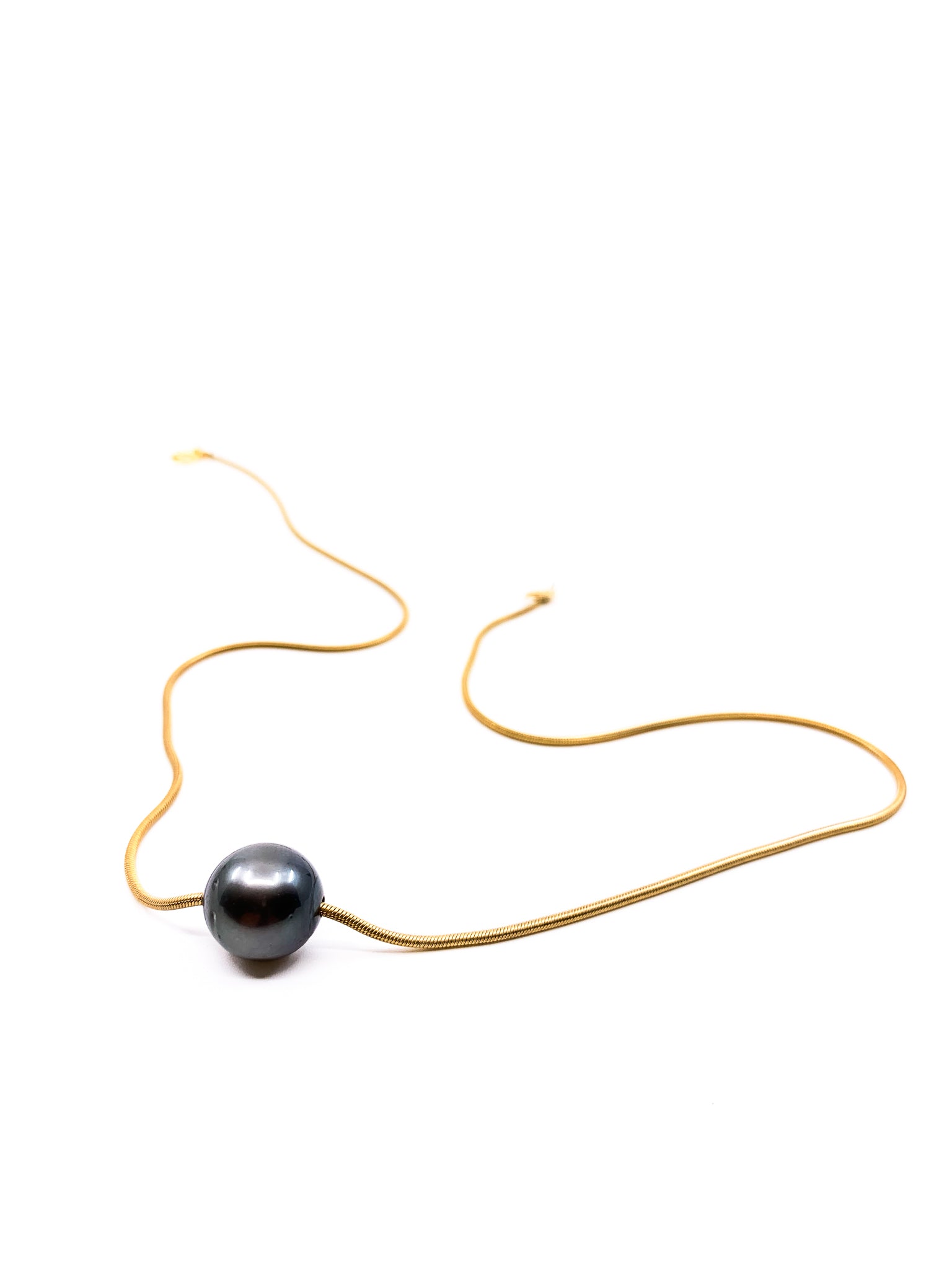floating tahitian pearl snake gold chain necklace by eve black jewelry made in Hawaii