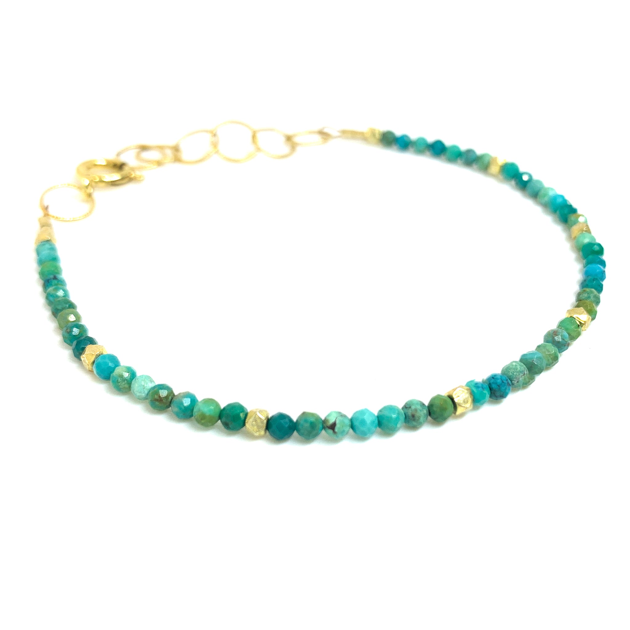 faceted turquoise with 22 karat vermeil nuggets by eve black jewelry , handmade in Hawaii