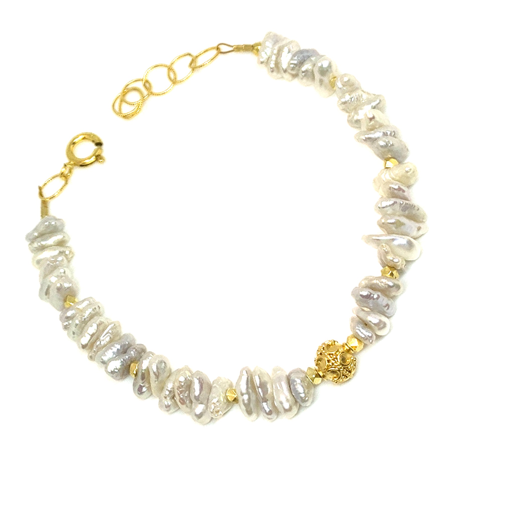 white organic shaped pearl bracelet by eve black jewelry handmade in Hawaii